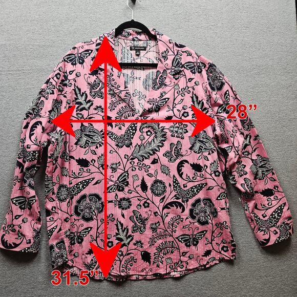 INC International Concepts XXL Pink Black Long Sleeve Floral Butterfly Shirt - Picture 8 of 8